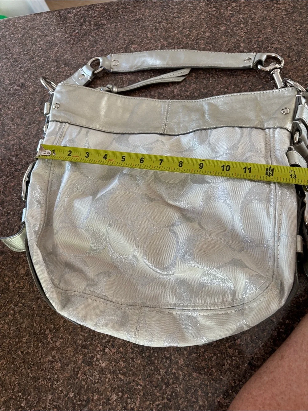 Coach Zoe White Silver Signature Jacquard Hobo has Shoulder Large Bag-13672